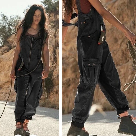 Free People Pants - Free People Movement Fast Track Onesie Overalls Jumpsuit Coverall Size L Black
